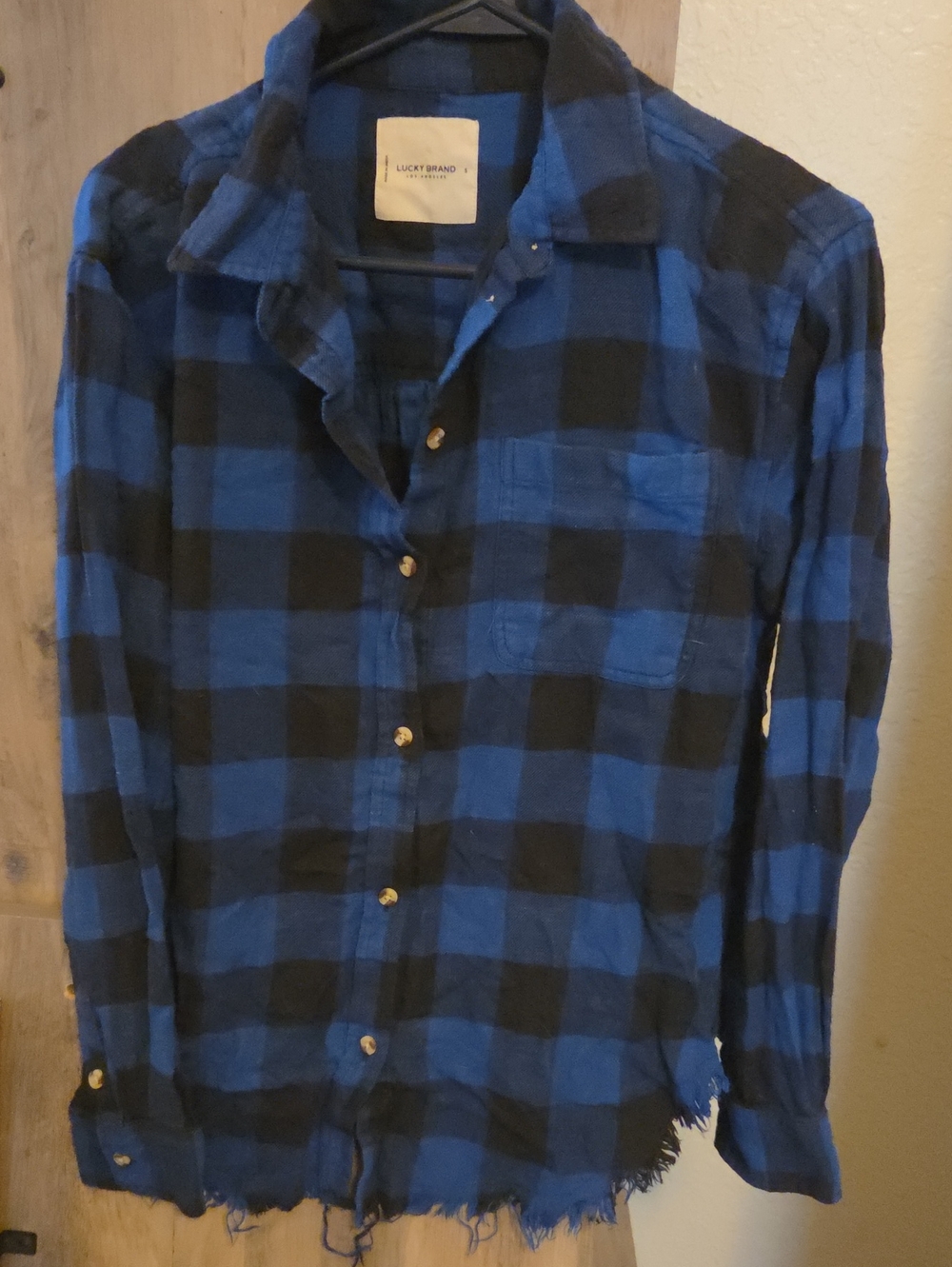 Lucky Brand Blue and Black Plaid Casual Button-Down Shirt